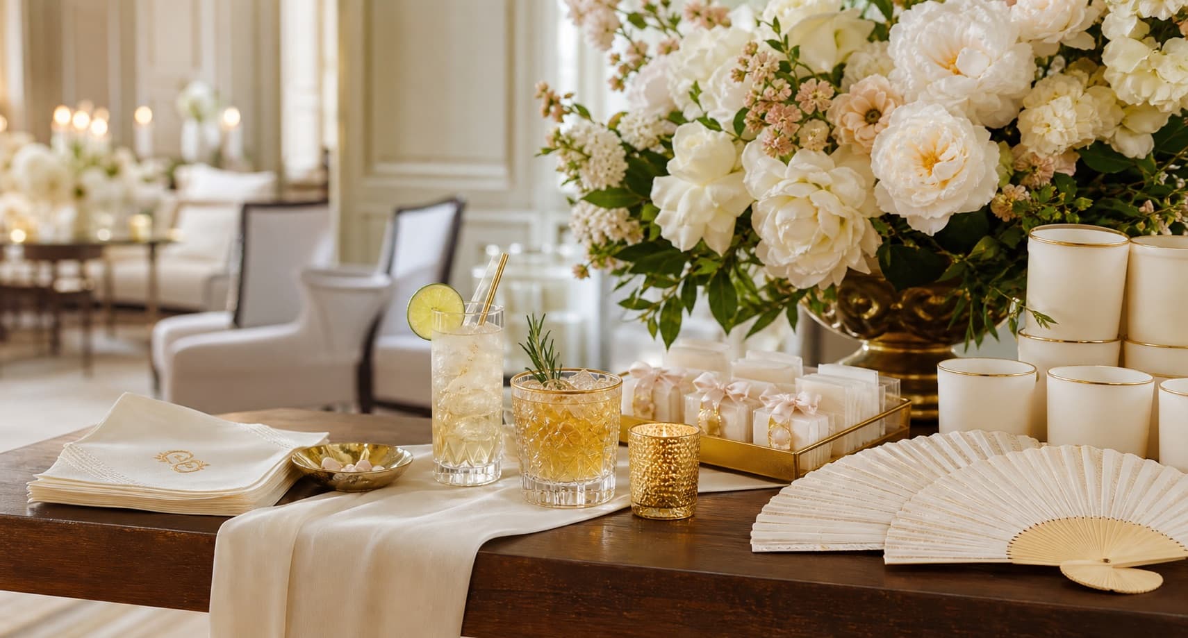 Premium wedding reception table with personalized guest experience details