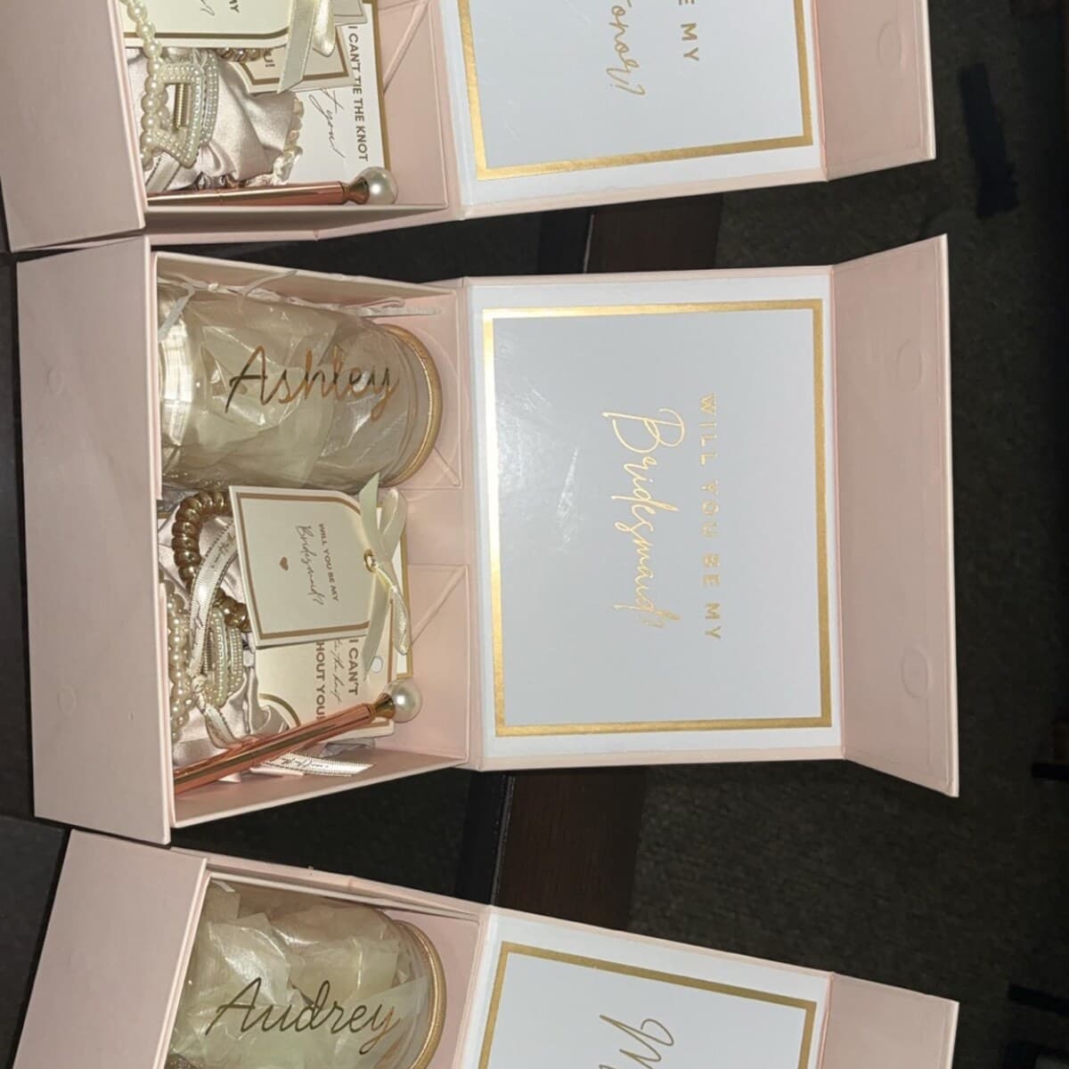 Customer photo for Bespoke Laser-Engraved Wedding Shot Glasses (Set of 6) | 2 oz Heirloom Clear Glass Favors
