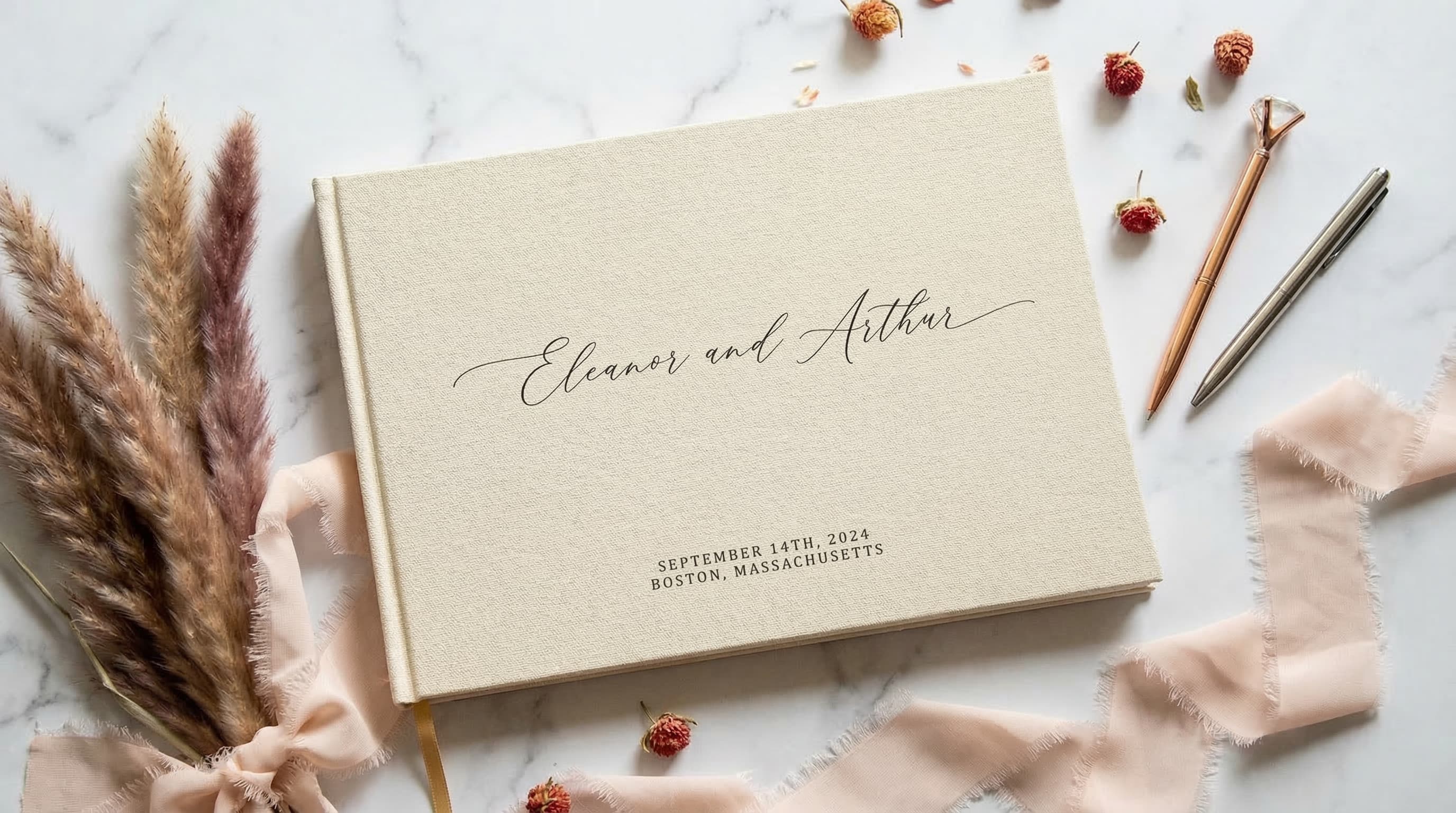 Bespoke Heirloom Wedding Guest Book | Personalized Linen & Gold Foil