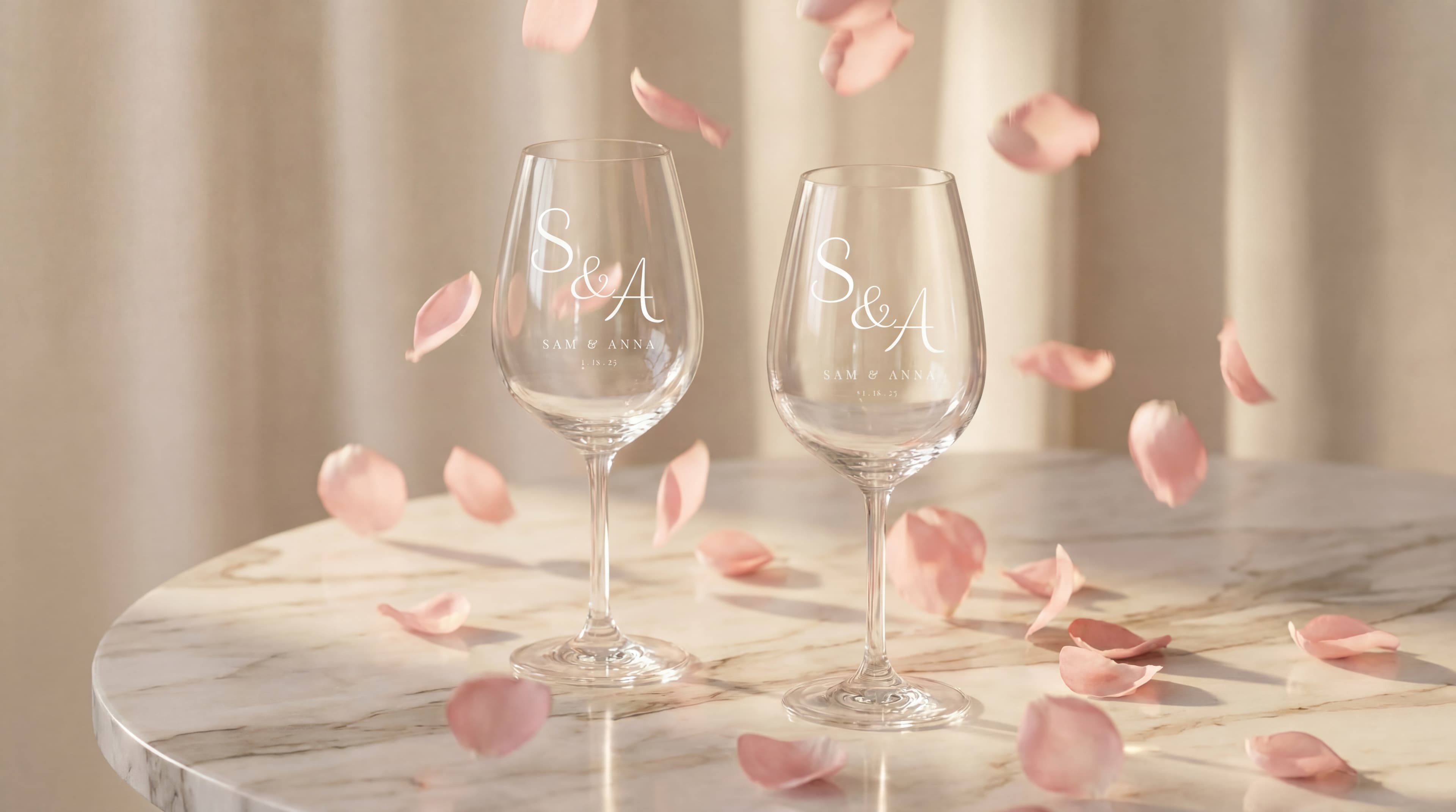 Bespoke Engraved Stemless Wine Glass Set | Heirloom Couples Glassware