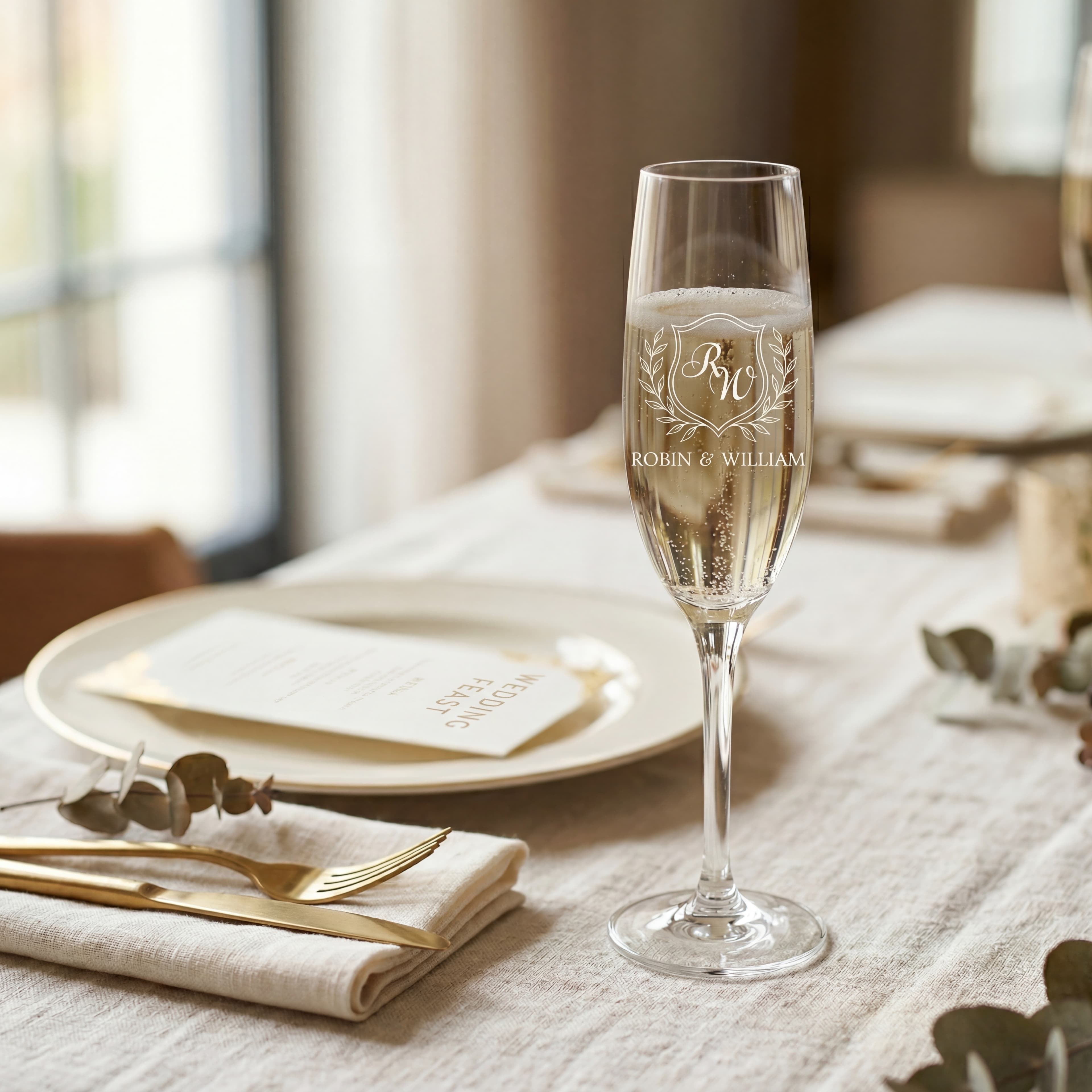Bespoke Engraved Champagne Flute | Personalized Bridal Party Glassware