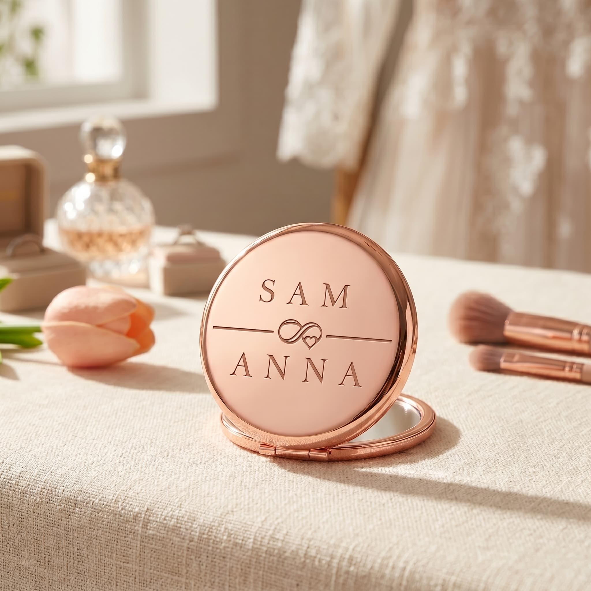 Bespoke Engraved Compact Mirror | Custom Heirloom Bridal Gift