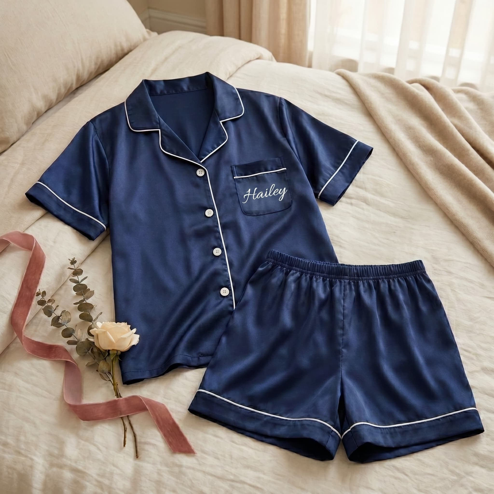 Bespoke Satin Bridesmaid Pajama Set | Personalized Luxury Bridal Sleepwear