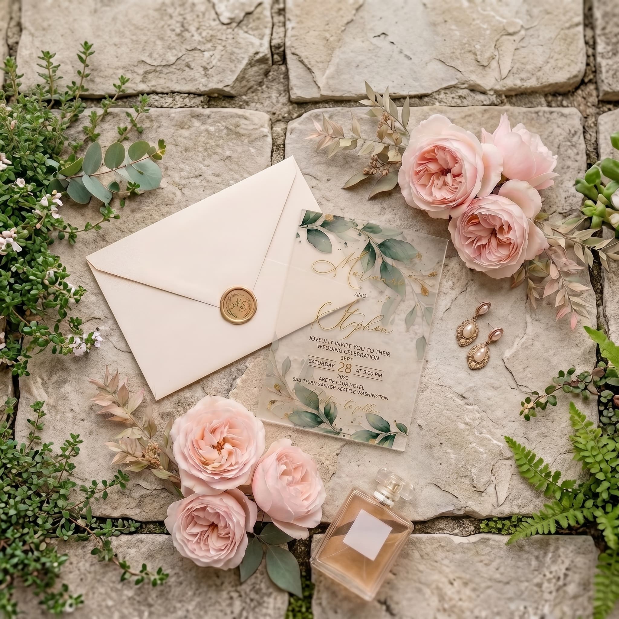 The Heirloom Acrylic Wedding Invitation Suite | Gold Foil & Fine Art Details